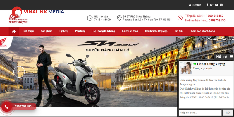 Website hệ thống xe máy Dung Vượng